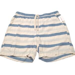 Lucky Brand Shorts Mens XL Dobby Cream Blue Stripe Cotton‎ Drawstring NEW NWT